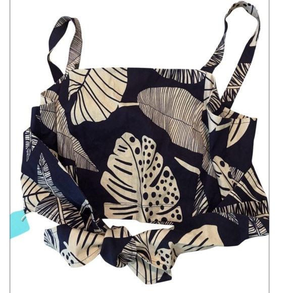 Shore Linen Blend Tropical Print Wrap Top NWT - Picture 1 of 3